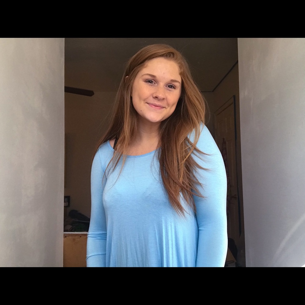 Long sleeve, baby blue blouse